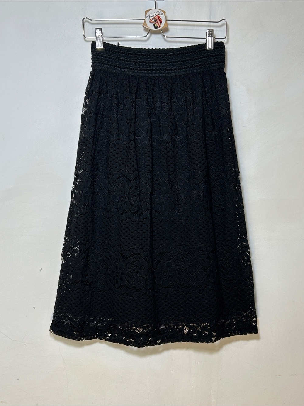 Black Lace A-Line Whimsigoth Midi Skirt Floral Size Medium